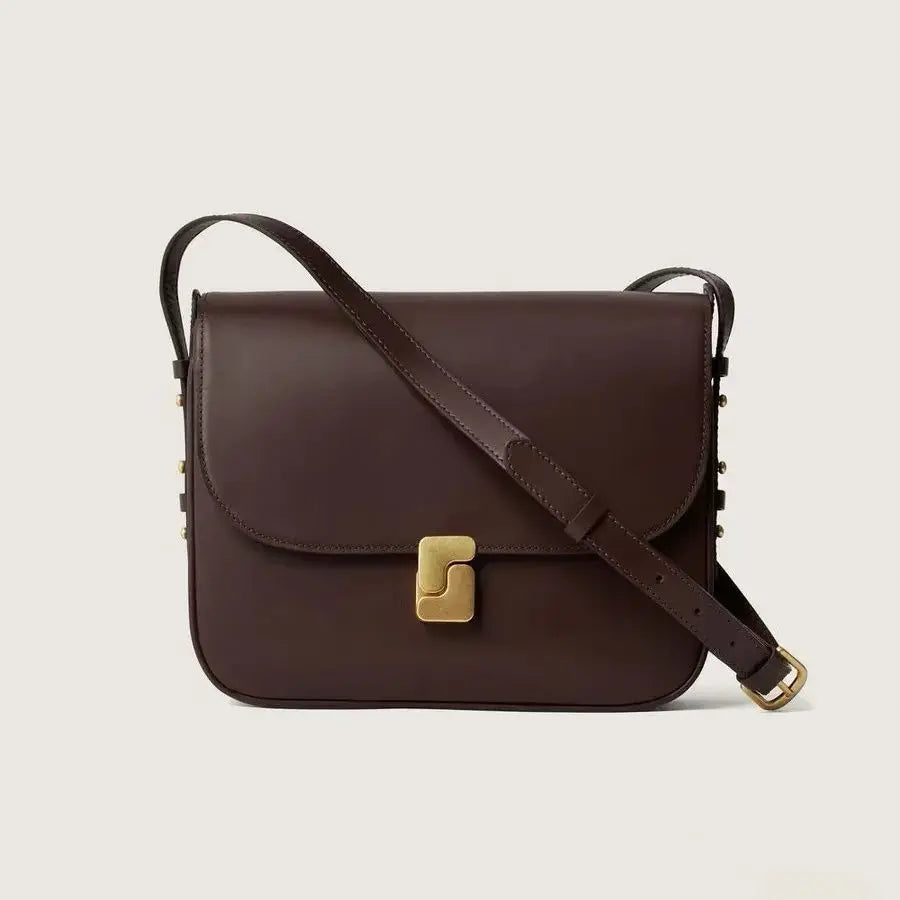 NEW Fashion French Head Layer Cowhide Small Square Bag Ladies Temperament Black Classic Small Shoulder Crossbody Bag Ladies Bag