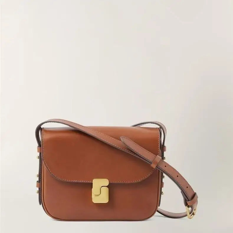 NEW Fashion French Head Layer Cowhide Small Square Bag Ladies Temperament Black Classic Small Shoulder Crossbody Bag Ladies Bag